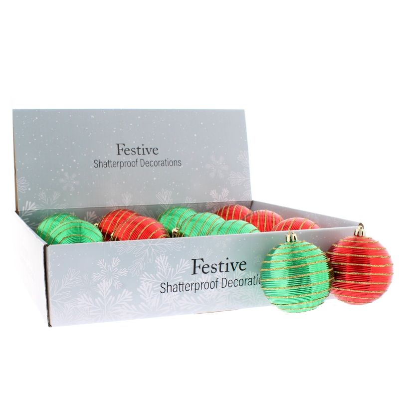 Christmas Tree Decorations Assorted Red and Green Glitter Baubles