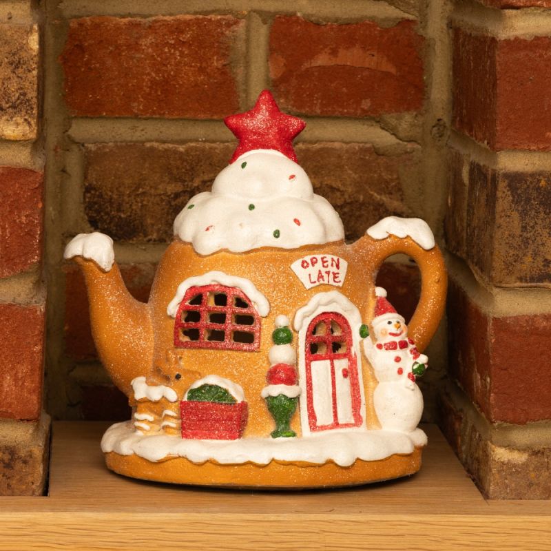 LED Gingerbread Teapot Café - Christmas Decoration