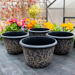 Pack Of Four - Large Black & Brown Serenity Planters (30cm)