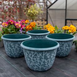 Pack Of Four - Large Green & White Serenity Planters (30cm)