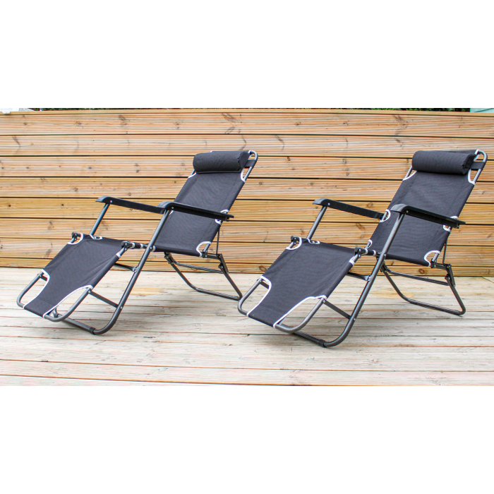 Pair of 2 in 1 Garden Reclining Sun Loungers Chairs