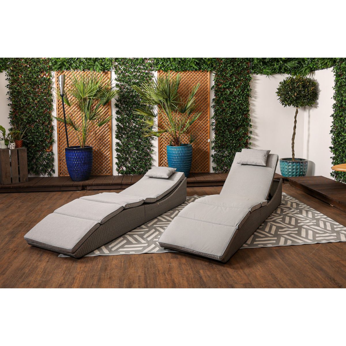 Amalfi Grey Rattan Folding Lounger with Luxury Padded Grey Cushion