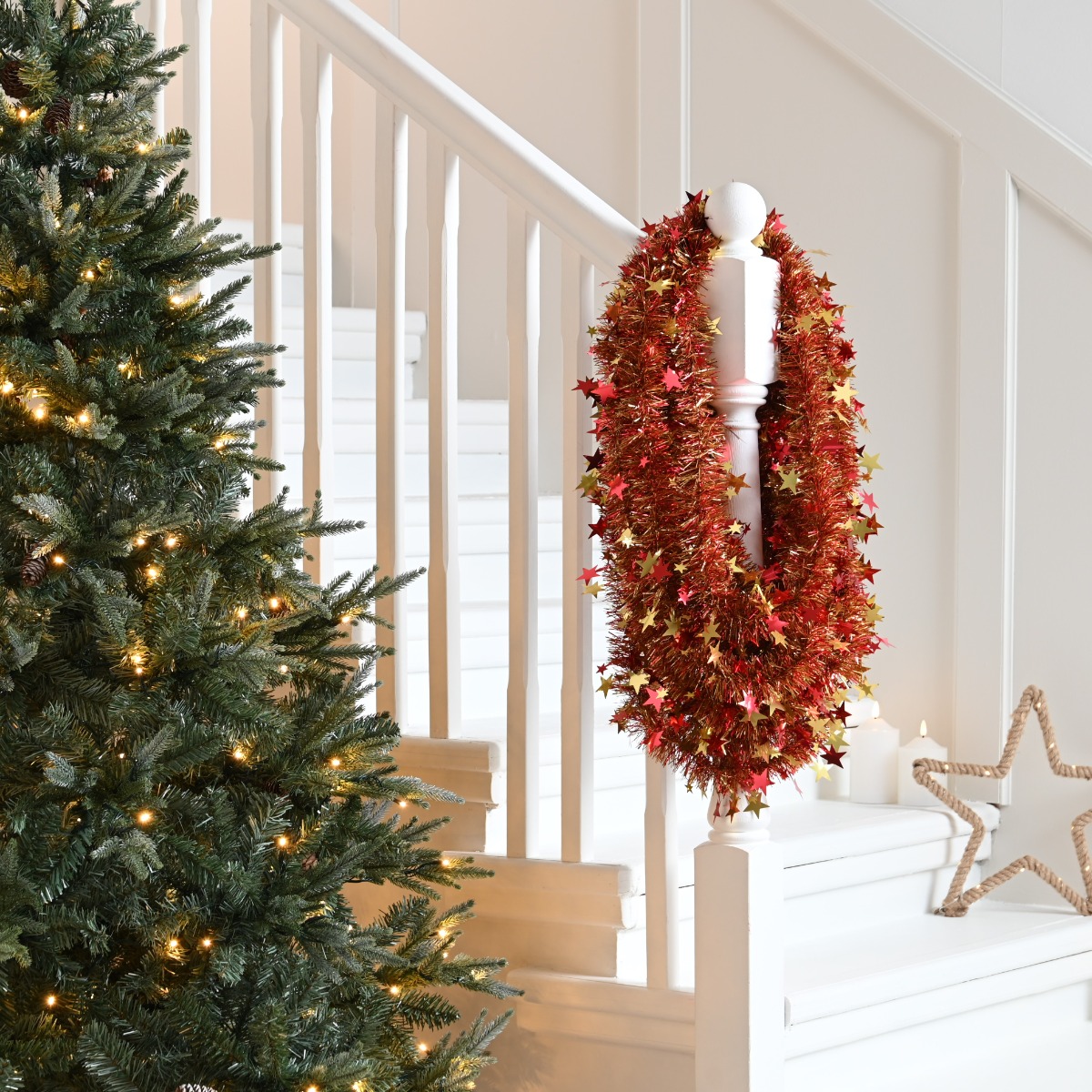 Extra Long Red and Gold Star Tinsel - Christmas Tree Decoration - 10m