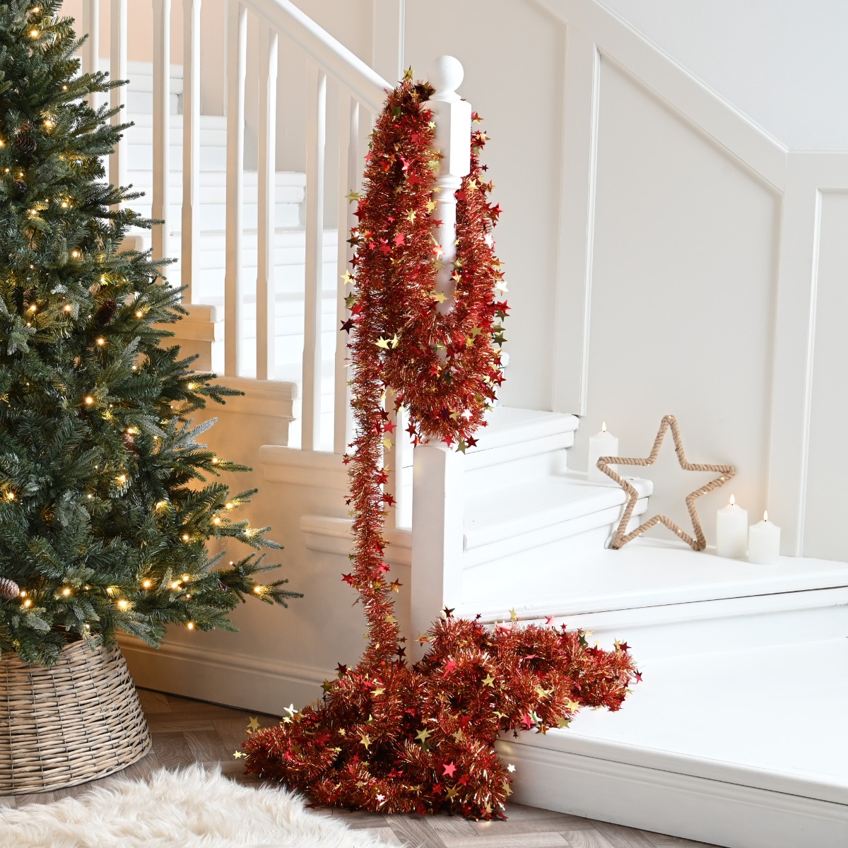 Super Long Red and Gold Star Tinsel - Christmas Tree Decoration