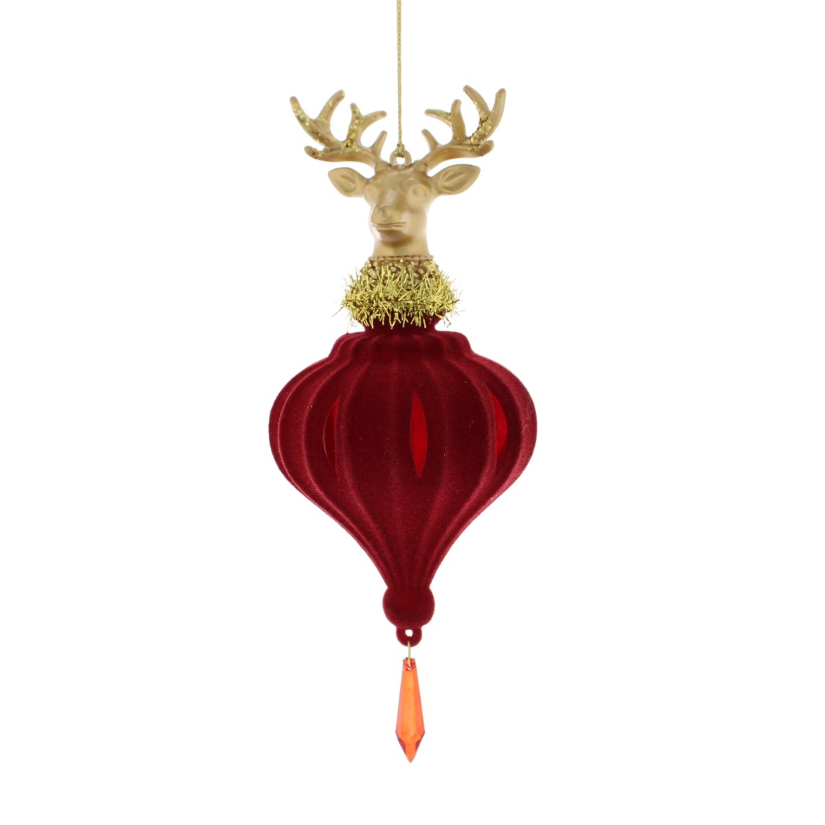 Hanging Red and Gold Acrylic Dear Head on Onion - Christmas Tree Decoration