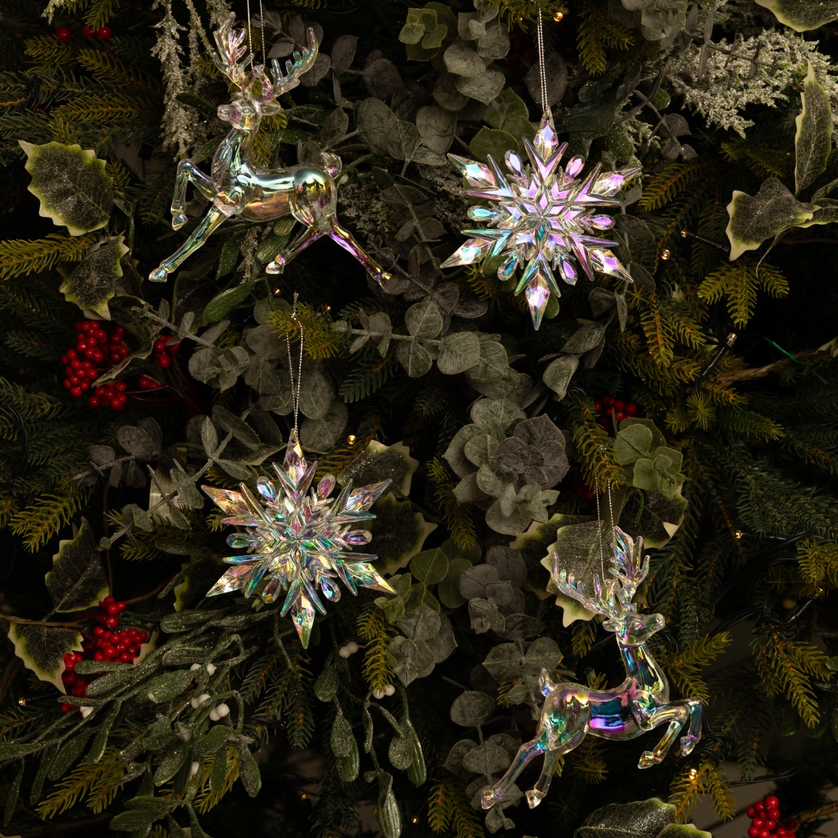 Set of 4 Assorted Acrylic Decorations - Christmas Tree Decoration