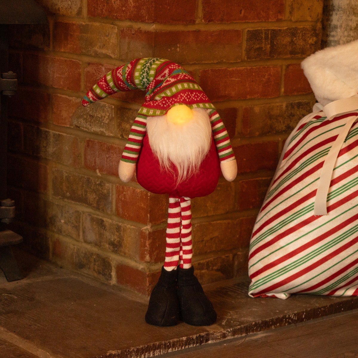 LED Light Red and Green Gonk with Extendable Legs - Christmas Decoration