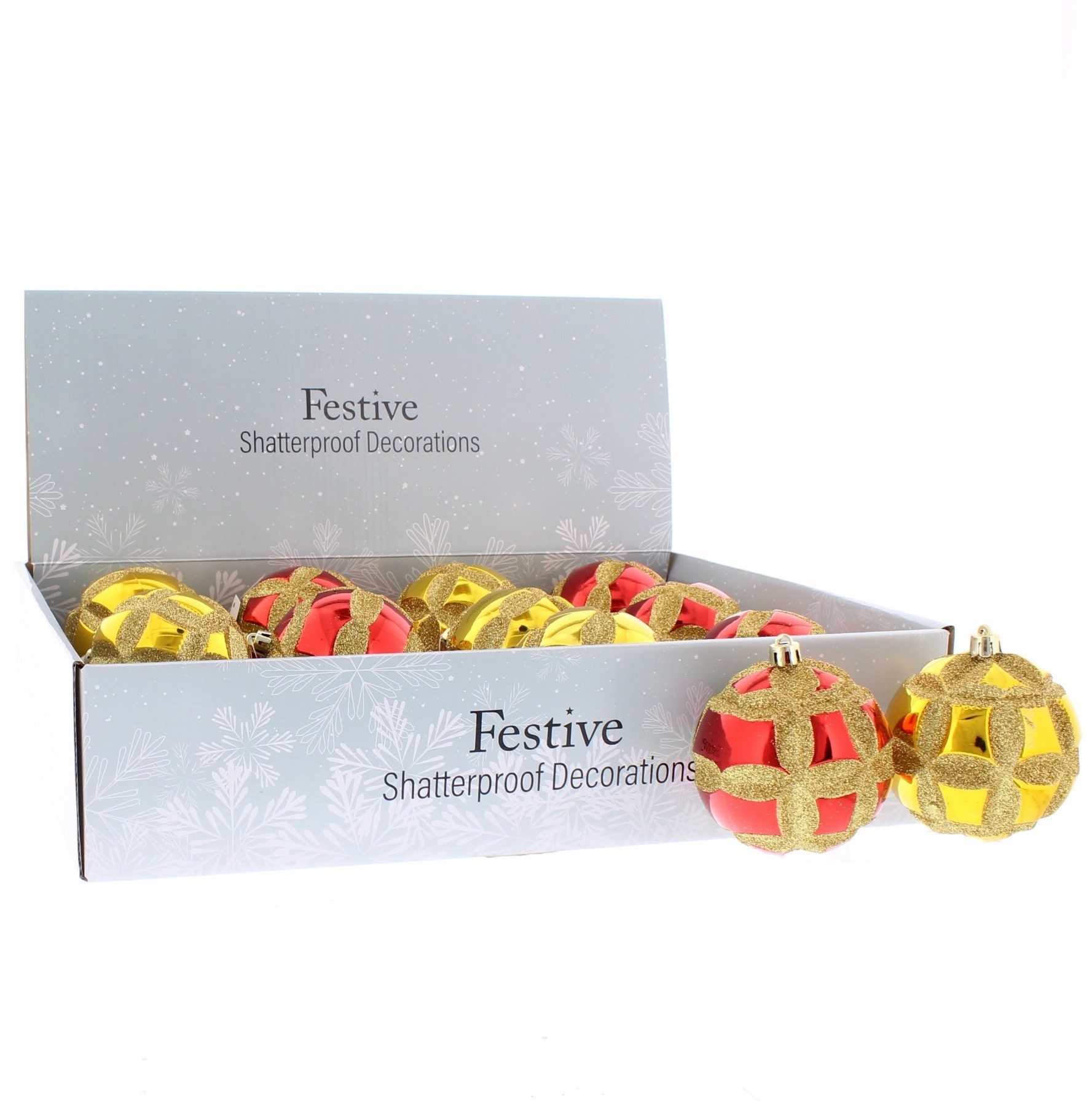 Christmas Tree Decorations Assorted Gold and Red Glitter Baubles