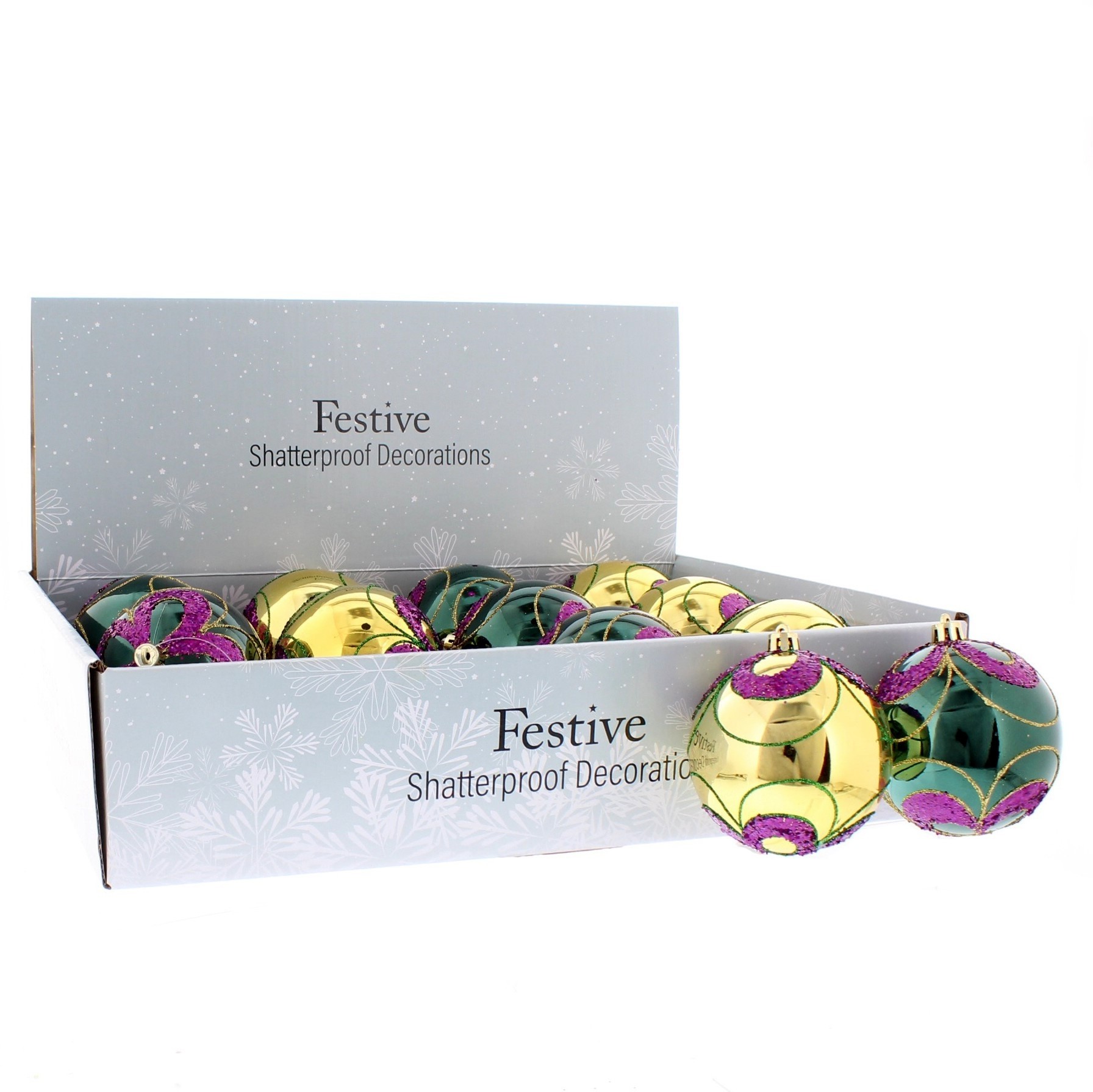 Christmas Tree Decorations Assorted Green and Gold Glitter Baubles