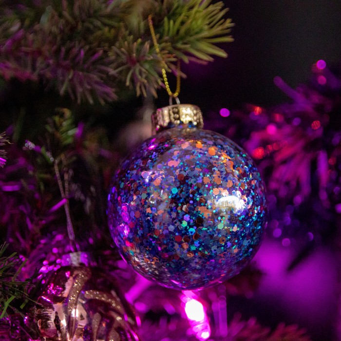 Christmas Tree Decorations Multi Colour Glitter Baubles Pack of 12