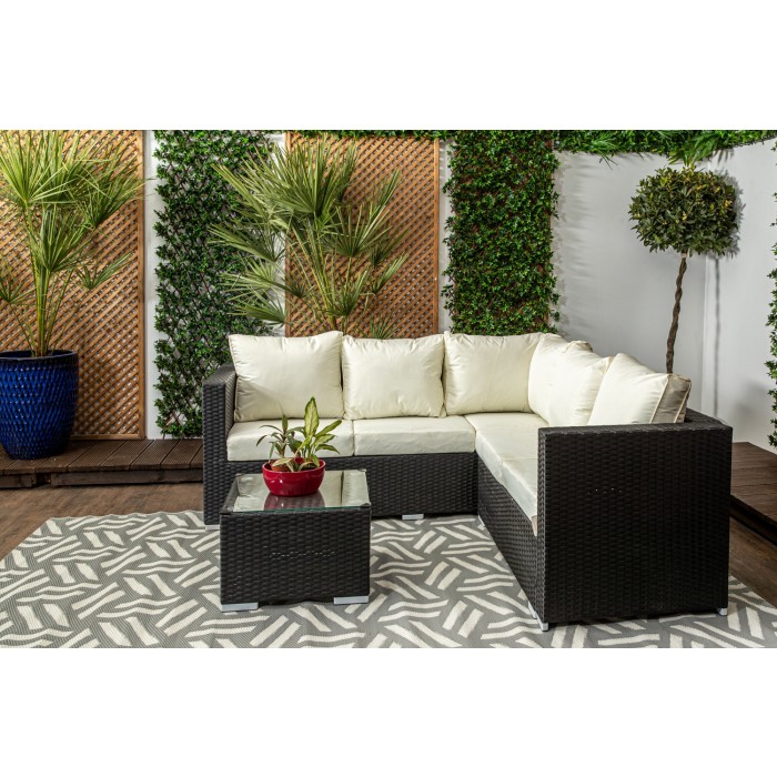 Mykonos Black & Cream Compact Corner Sofa Set in classic Black