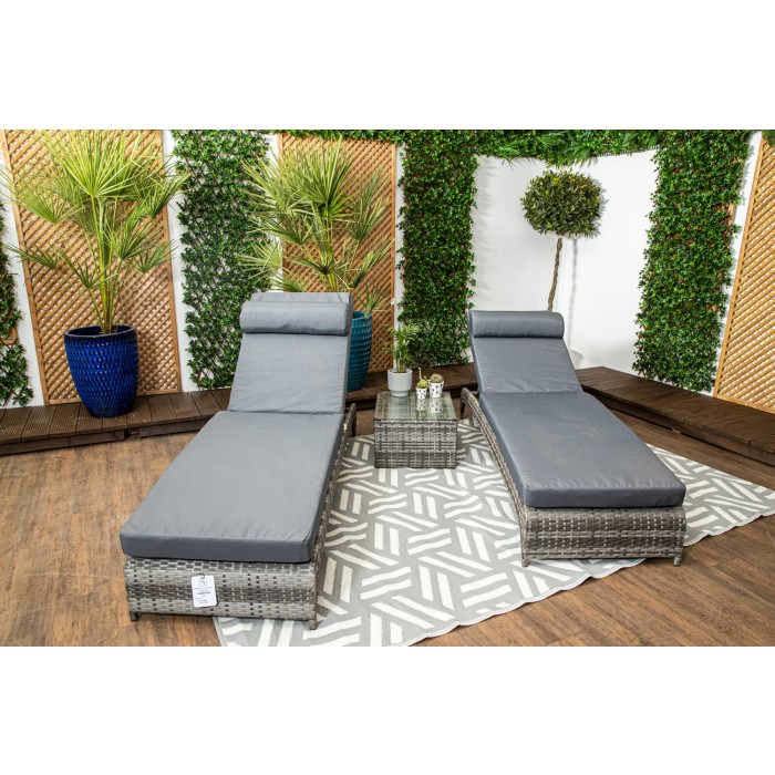 Savona Luxury Loungers GRY Pair of Grey Rattan Sun Loungers with