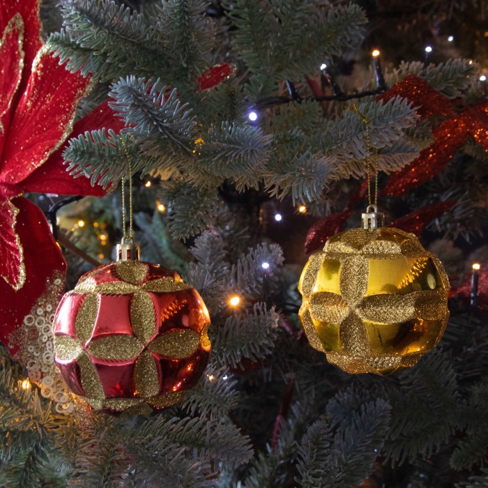 Christmas Tree Decorations Assorted Gold and Red Glitter Baubles