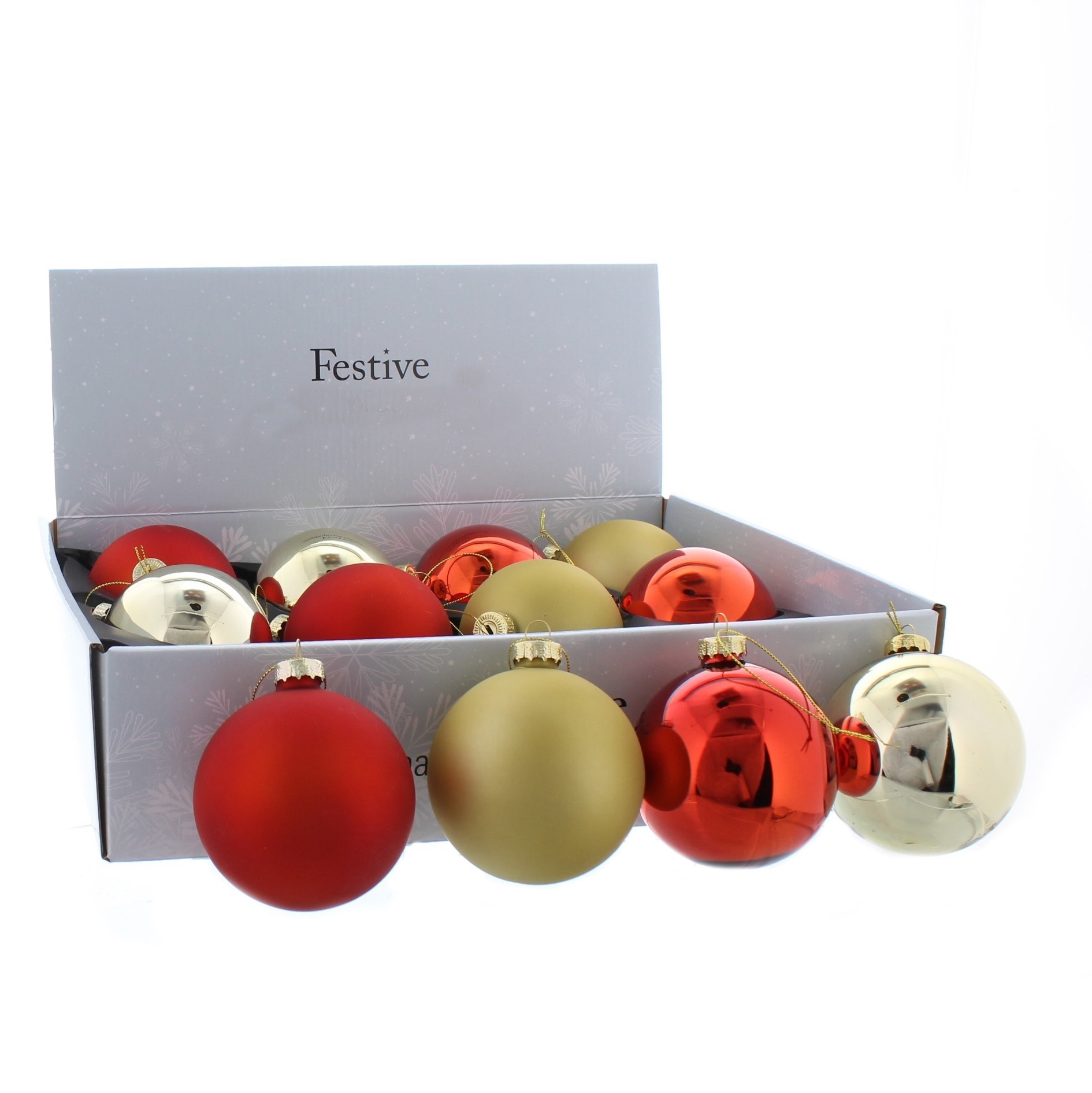 Christmas Tree Decorations Assorted Red and Gold Glass Baubles Pack
