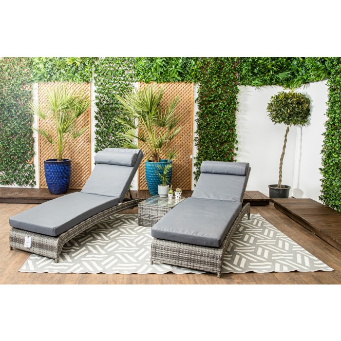 Savona Luxury Loungers GRY Pair of Grey Rattan Sun Loungers with