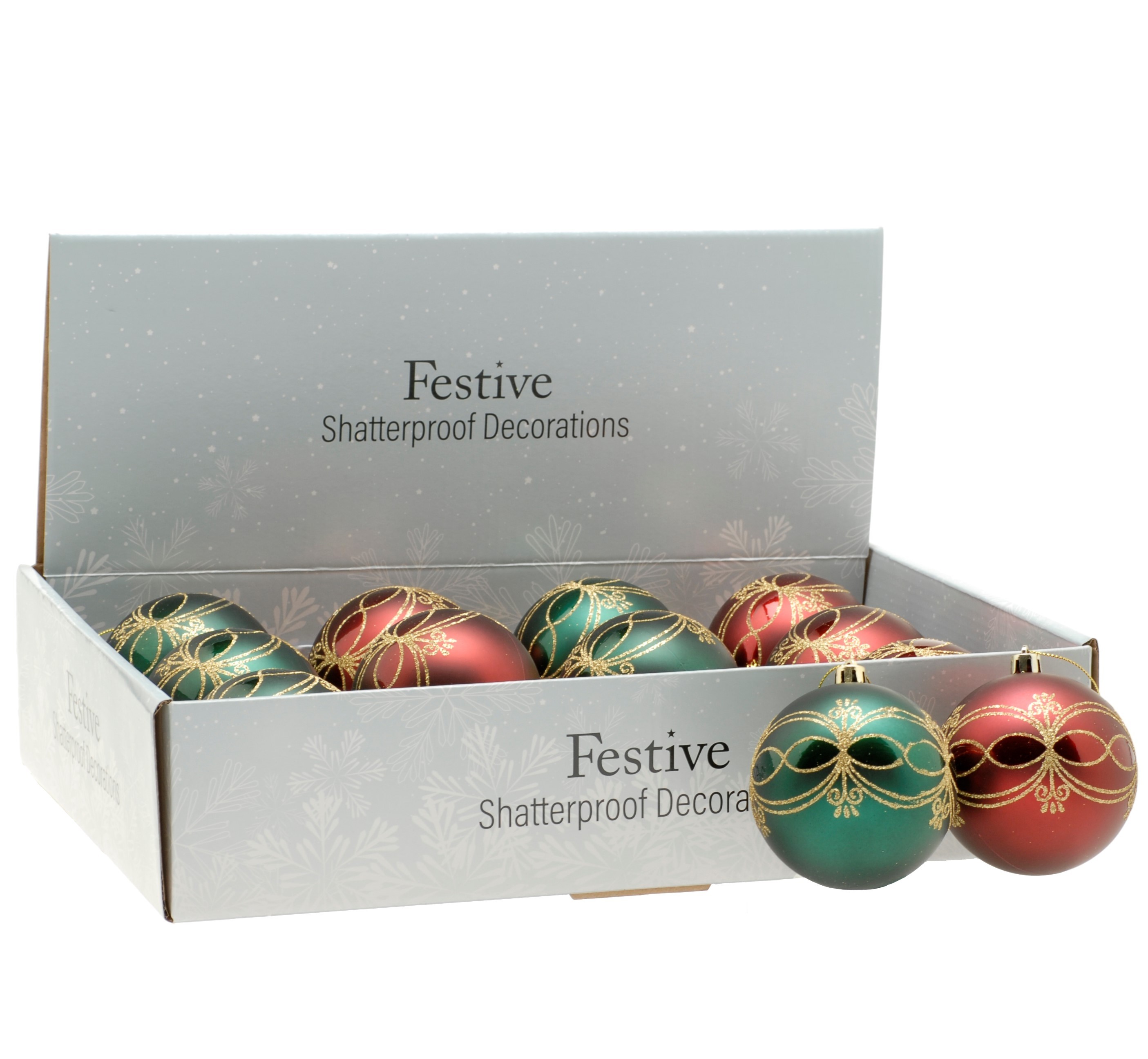 Christmas Tree Decorations Assorted Red and Green Gold Glitter