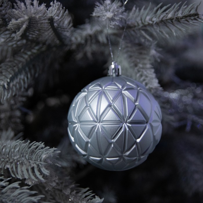 Christmas Tree Decorations Assorted Grey Pattern Baubles Pack of 12