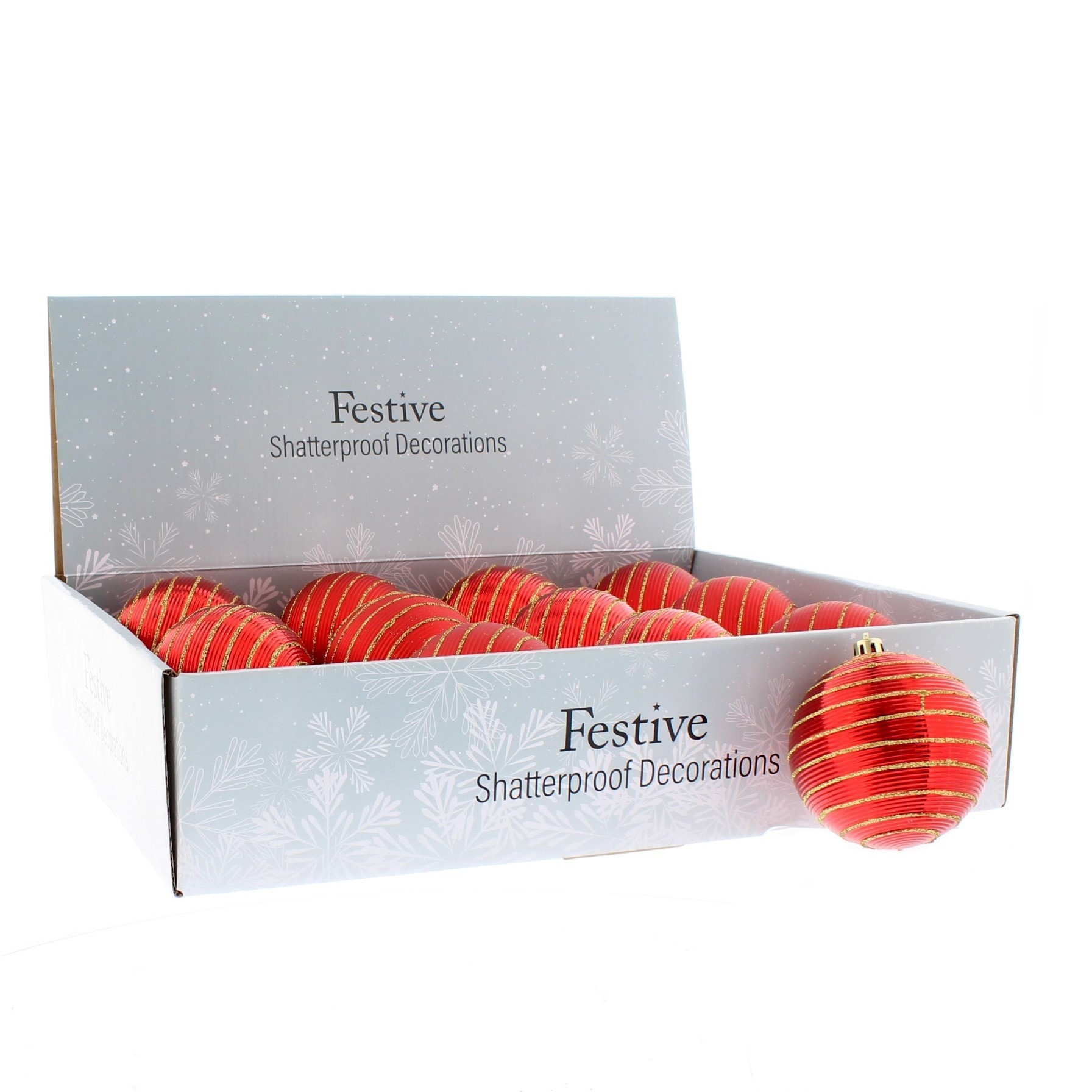 Christmas Tree Decorations Assorted Red Baubles Pack of 12