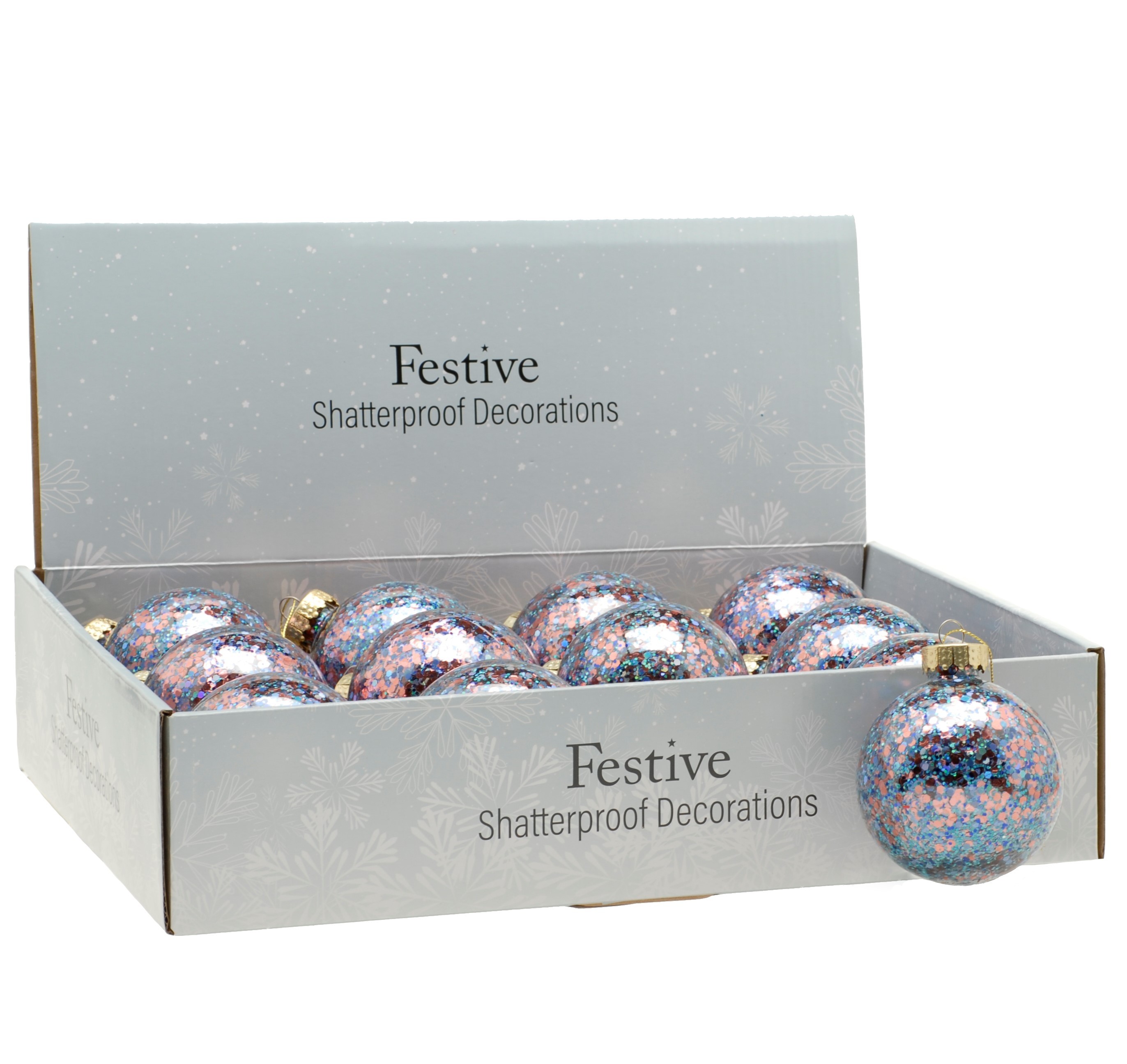 Christmas Tree Decorations Multi Colour Glitter Baubles Pack of 12